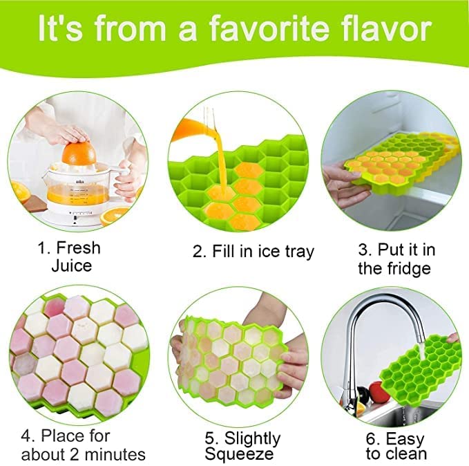 Flexible Silicone Ice Cube Tray, 37 Small Cubes , Fridge Use